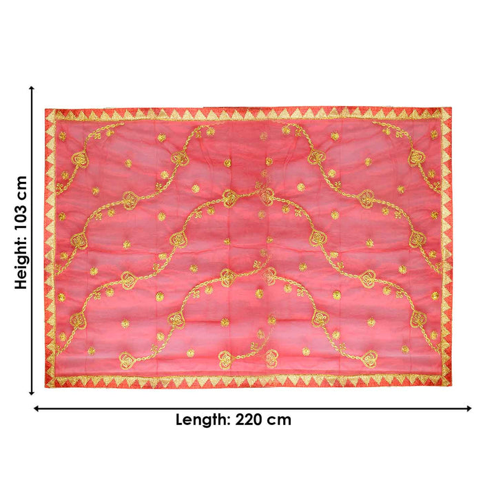Traditional Pink Pooja Chunri with Golden Embroidered Design – 103x220 cm (40.5x86.6 inches), perfect for Hindu rituals, temple decor, and festive celebrations like Diwali and Navratri in the USA.