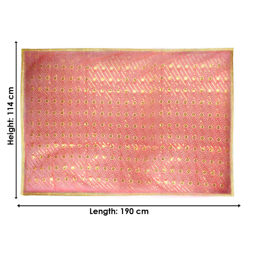 Traditional Pink Pooja Chunri with Golden Floral Design – 114x190 cm (45x75 inches), ideal for Hindu rituals, temple decor, and festive celebrations like Diwali and Navratri in the USA.