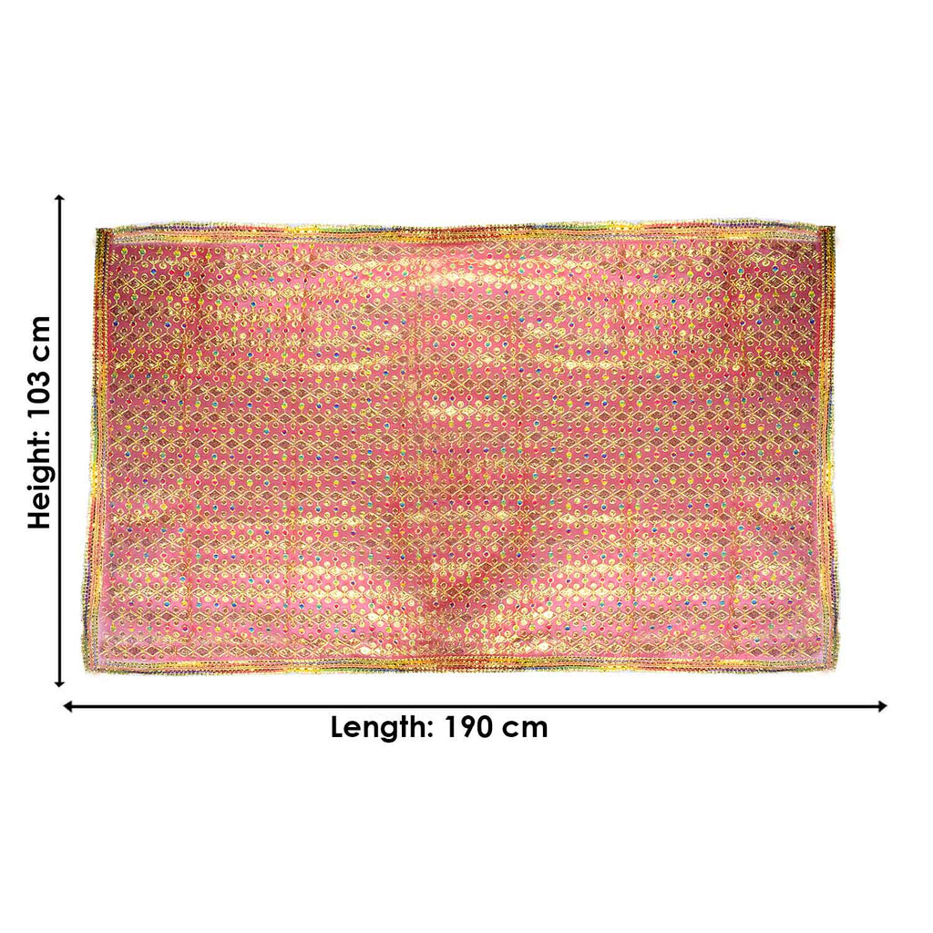 Traditional Pink Pooja Chunri with Golden Embroidered Design – 103x190 cm (40.5x74.8 inches), perfect for Hindu rituals, temple decor, and festive celebrations like Diwali and Navratri in the USA.