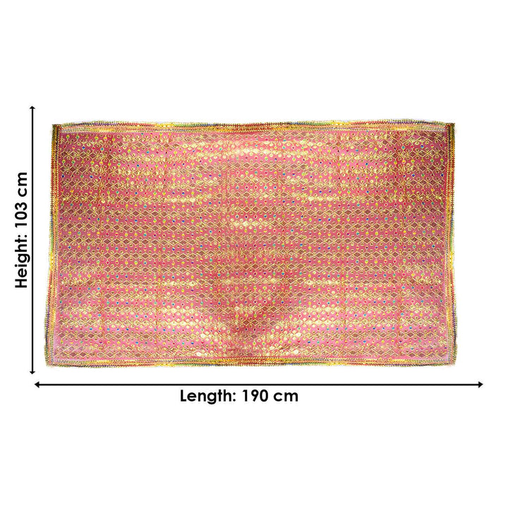 Traditional Pink Pooja Chunri with Golden Embroidered Design – 103x190 cm (40.5x74.8 inches), perfect for Hindu rituals, temple decor, and festive celebrations like Diwali and Navratri in the USA.