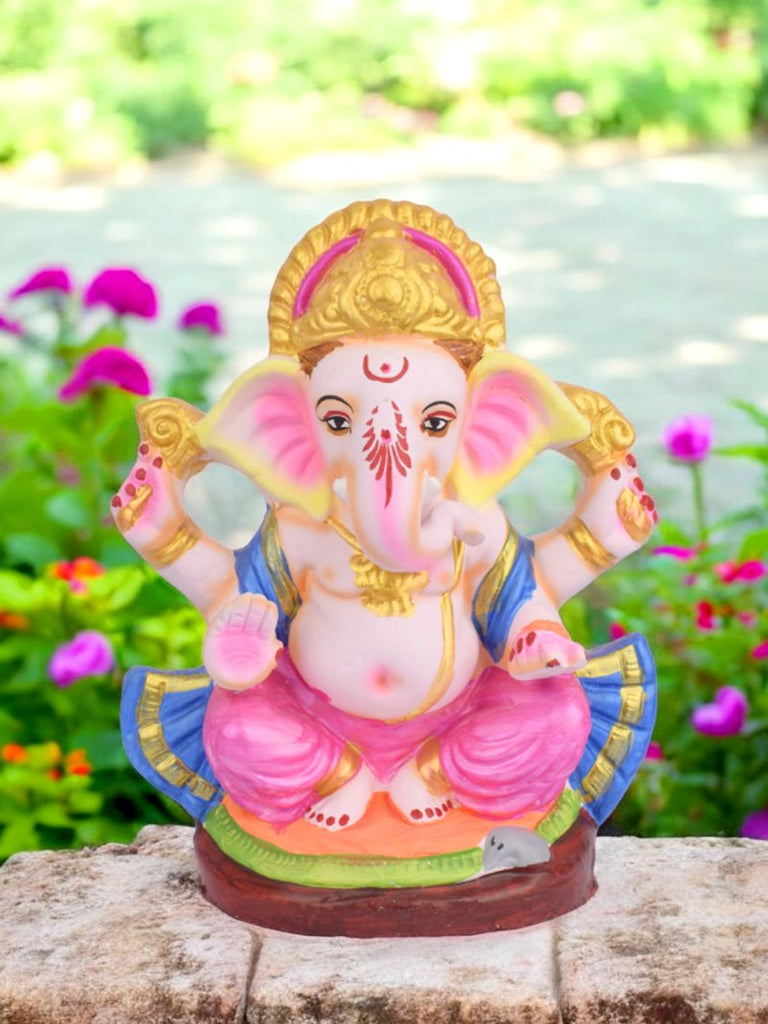 Eco-friendly 10 Inch Lord Ganesha idol in Padmasana pose crafted from Shadu clay for Ganesh Chaturthi and home decor. India’s Largest Pooja Accessories Brand – www.satvikworld.com