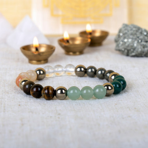 Money magnet dhan yog healing stone bracelet with pyrite citrine tiger eye green aventurine beads. India’s Largest Pooja Accessories Brand - www.satvikworld.com
