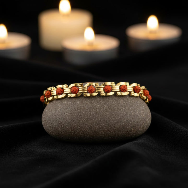 Certified Rudraksha gold plated bracelet with premium IGP coating – spiritual adjustable bracelet made with authentic Rudraksha beads. India’s Largest Pooja Accessories Brand - www.satvikworld.com