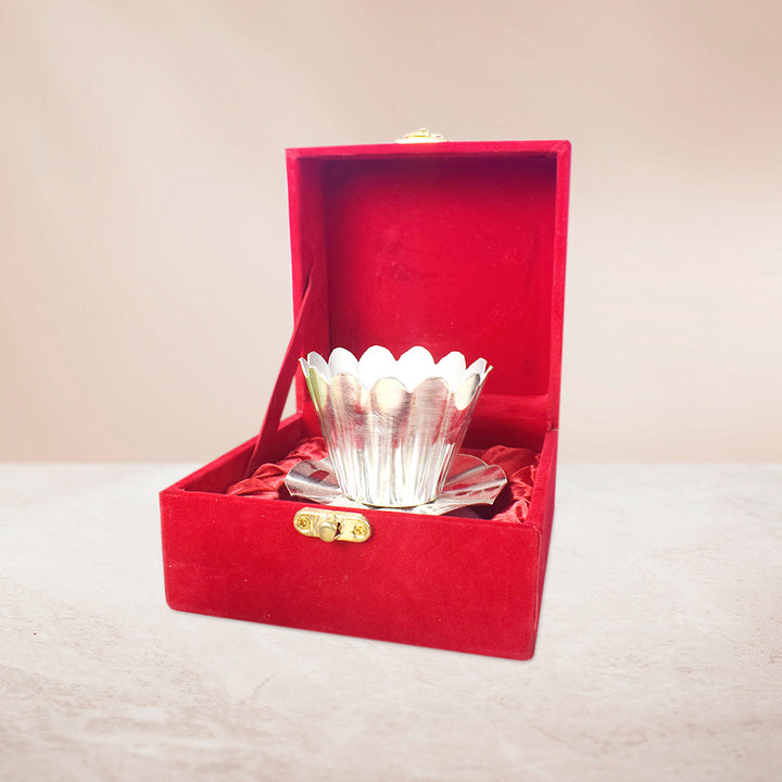 Elegant Silver Plated Lotus Diya with Resin Base – Traditional Decorative Pooja Lamp for Worship and Festivals. India’s Largest Brass Idols Brand - www.satvikworld.com