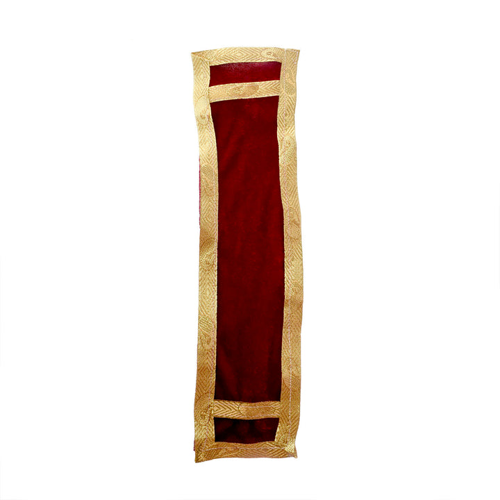 Elegant maroon Patka or Angvastra with golden lace, available in 15 and 22 inch sizes, perfect for Ganesh idols and festive deity decoration. India’s Largest Pooja Accessories Brand – www.satvikworld.com
