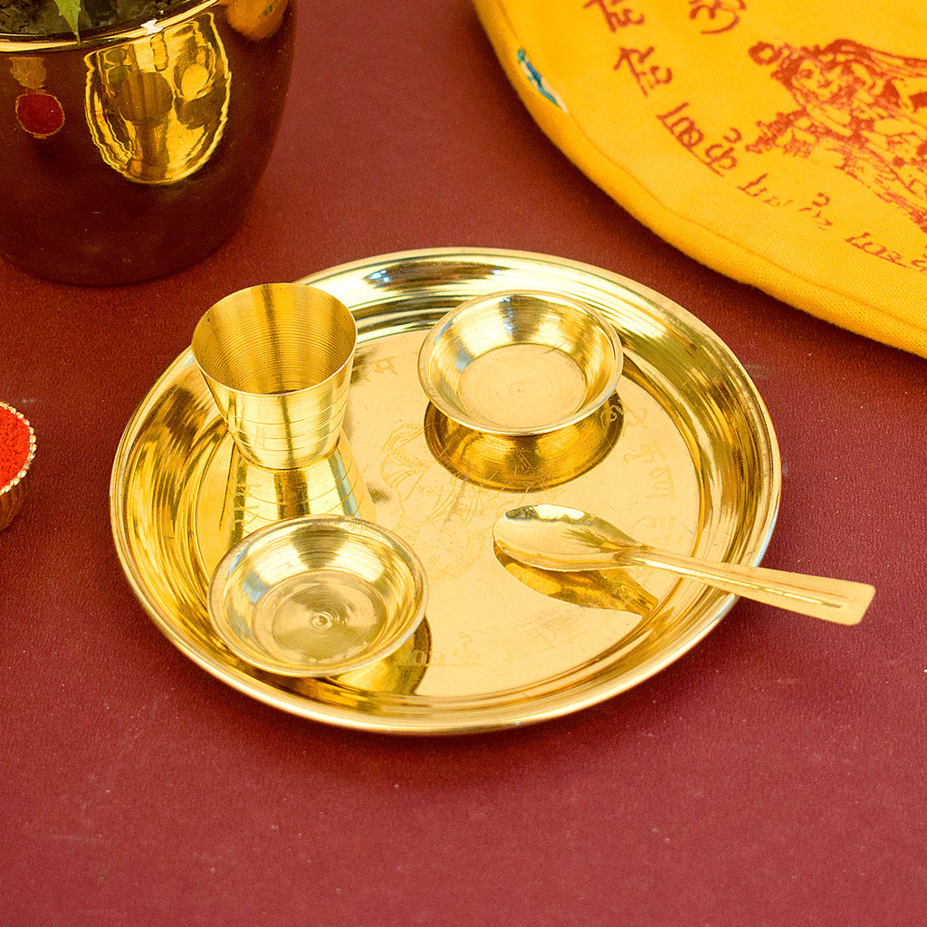 Embosed Hare Ram Laddu Gopal Pooja Bhog Thali Set – Traditional Aarti Plate for Home, Temple, and Festive Rituals | satvikworld.com