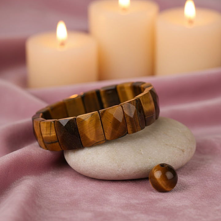 Flat beaded tiger eye healing stone bracelet with 8mm natural beads. India’s Largest Pooja Accessories Brand - www.satvikworld.com