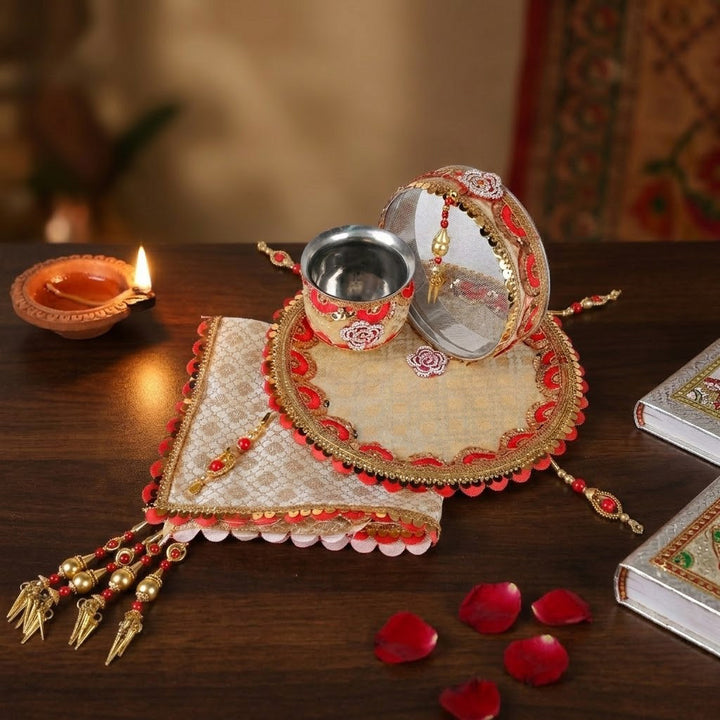 Floral Karwa Chauth Thali Set | India’s Largest Pooja Accessories Brand – www.satvikworld.com