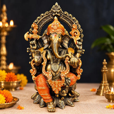 17 Inches Brass Colorful Ganesha Statue