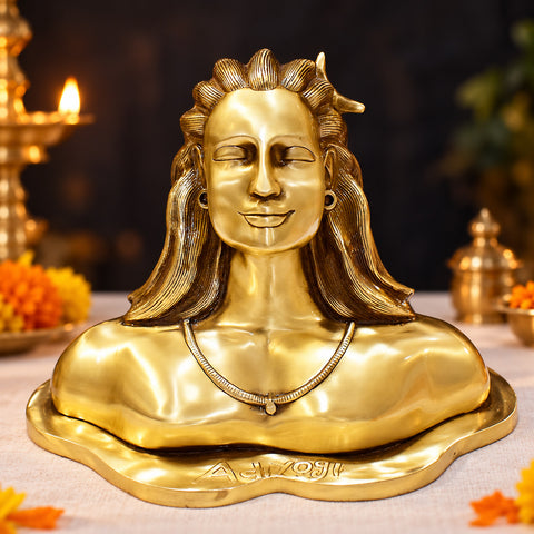 11 Inch Brass Adiyogi Statue for Home Temple Decor and Meditation Space