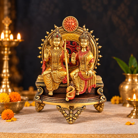 13 Inch Ram Sita Brass Idol Seated on Throne