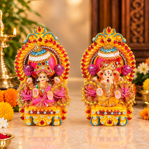 Decorated Clay Lakshmi Ganesh Idol | India’s Largest Pooja Accessories Brand – www.satvikworld.com
