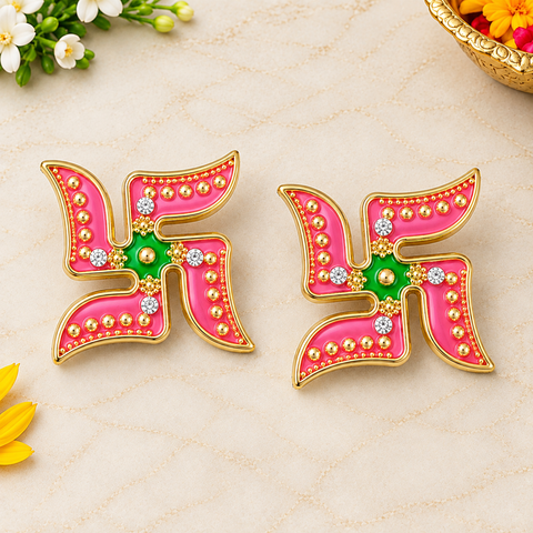 Joyful Lights Pink Swastika Diwali Stickers s Set of 2