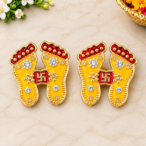 Glowing Yellow Charan Paduka Stickers  Set of 2