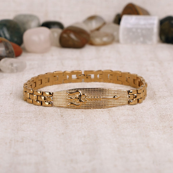 Gold Plated Trishul Bracelet with premium IGP coating featuring sacred Trishul symbol – adjustable spiritual bracelet for daily wear and devotion. India’s Largest Pooja Accessories Brand - www.satvikworld.com