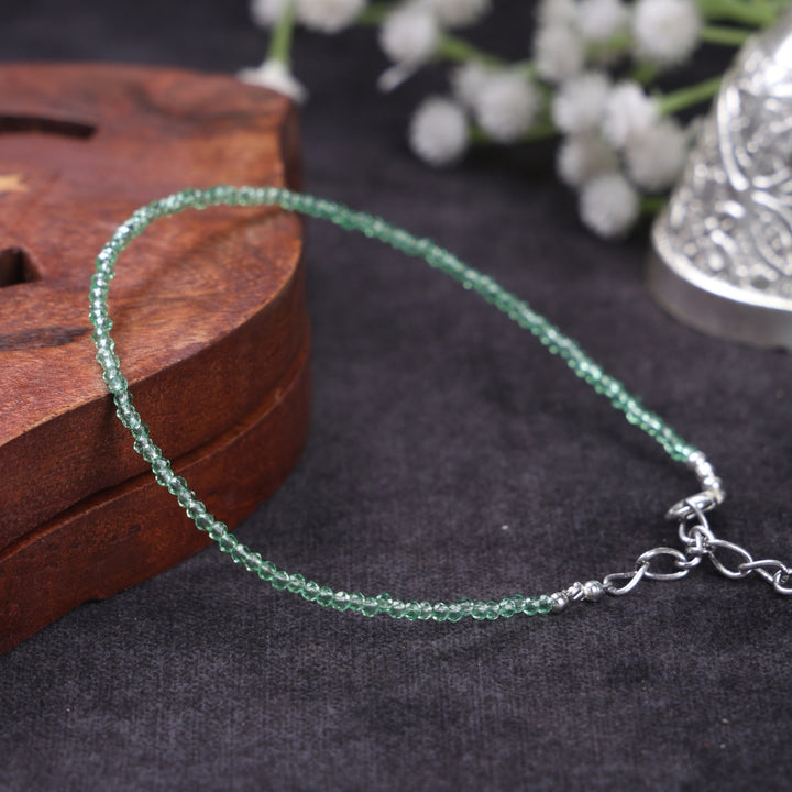 Green jade healing stone anklet for peace and good luck. India’s Largest Puja Accessories Brand- www.satvikworld.com
