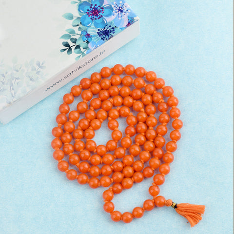 Hakik Jap Mala (Dark Orange) – A Powerful Spiritual Mala for Strength, Confidence, Creativity & Positive Energy. India’s Premium Hakik Jap Mala Store - www.satvikworld.com
