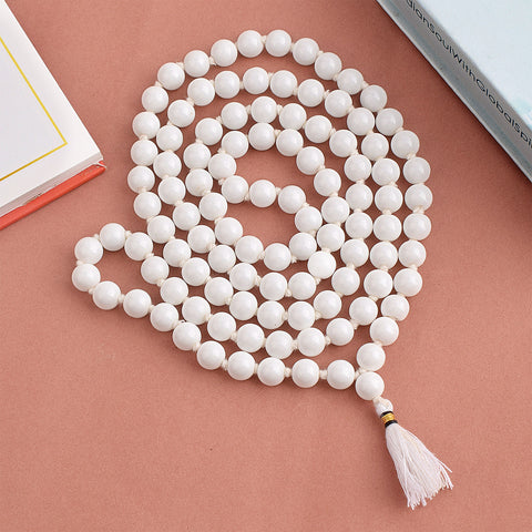 Hakik Jap Mala (White) – A Spiritual Meditation Mala for Peace, Purity, and Mental Clarity. India’s Premium Hakik Jap Mala Store - www.satvikworld.com
