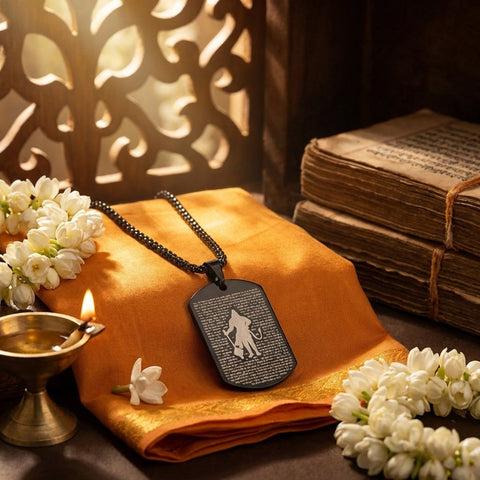 Hanuman Chalisa microcarved black pendant with sacred text – devotional pendant for daily wear and spiritual protection. India’s Largest Pooja Accessories Brand - www.satvikworld.com