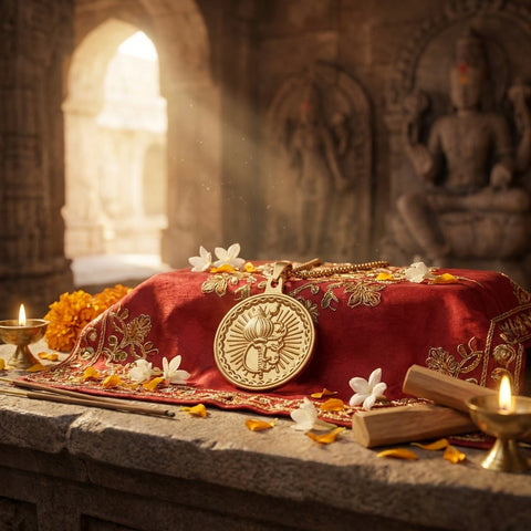 Hanuman Ji Gada gold plated pendant with premium IGP coating – sacred devotional pendant symbolizing strength and protection. India’s Largest Pooja Accessories Brand - www.satvikworld.com