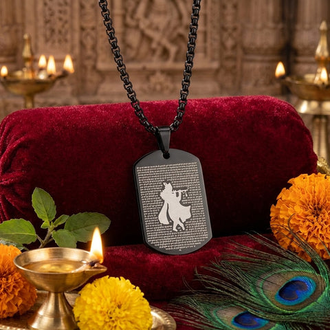 Hare Krishna Hare Rama microcarved black pendant with sacred mantra engraving. India’s Largest Pooja Accessories Brand - www.satvikworld.com