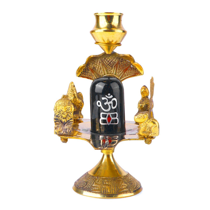 Pure Brass Shivling with Goddess Parvati, Ganesha, Kartike with Nandi