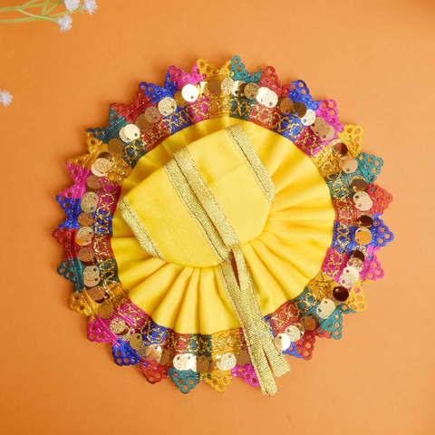 Laddu Gopal Yellow Dress with Multi-Color Sequined Border | India’s Largest Pooja Accessories Brand – www.satvikworld.com
