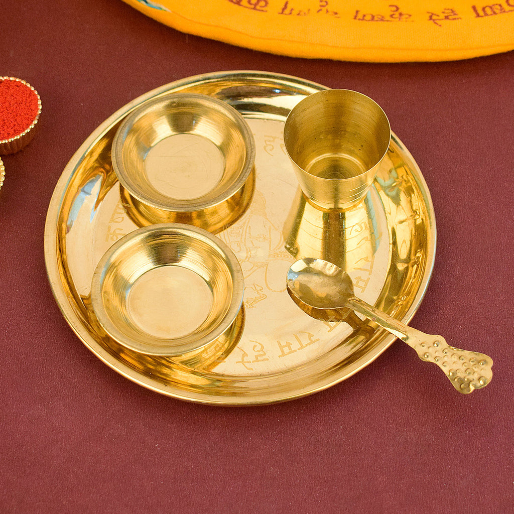 Ladoo Gopal Bhog Thali Set – Large Size Kanha Printed – Traditional Aarti Plate for Home, Temple, and Festive Rituals | Satvikworld.com