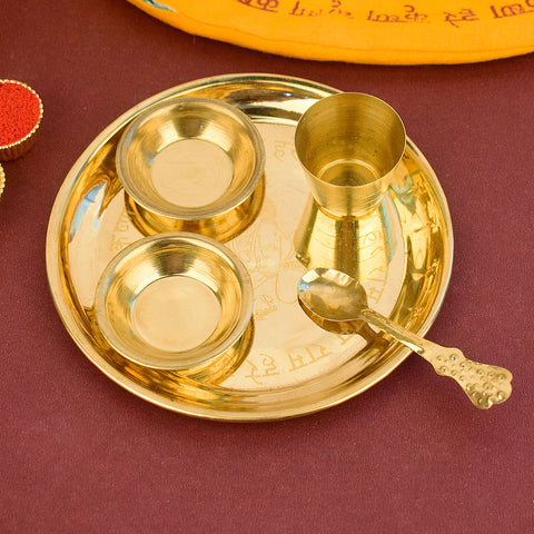 Ladoo Gopal Bhog Thali Set (5.5 to 6 Inch) with intricately embossed Kanha design, perfect for devotional offerings and daily puja rituals. India’s Largest Pooja Accessories Brand – www.satvikworld.com