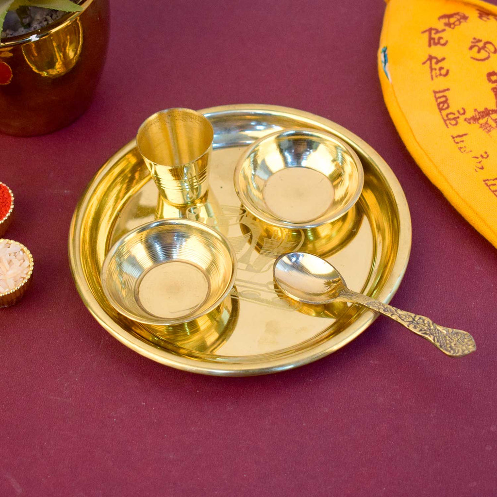 Ladoo Gopal Bhog Thali Set – Large Size Kanha Printed – Traditional Aarti Plate for Home, Temple, and Festive Rituals | Satvikworld.com