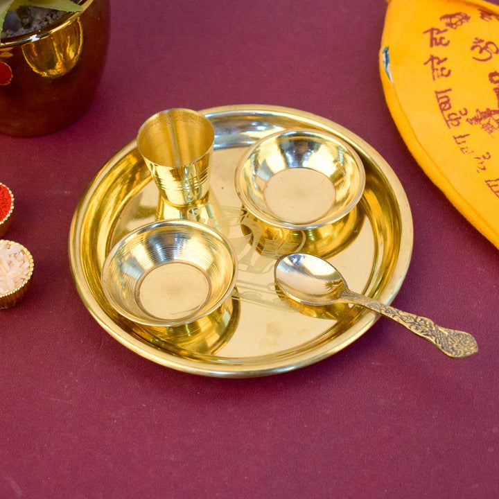 Ladoo Gopal Bhog Thali Set – Large Size Kanha Printed – Traditional Aarti Plate for Home, Temple, and Festive Rituals | Satvikworld.com
