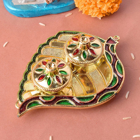  Leaf Pattern kumkum holder  | India’s Largest Pooja Accessories Brand – www.satvikworld.com
