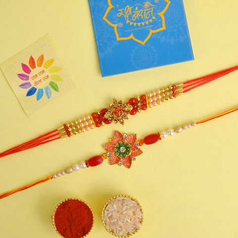Set of 2 Traditional Rakhis for Brothers with Roli Chawal and Ram Sita Stickers – Raksha Bandhan Gift Pack. India’s Largest Pooja Accessories Brand - www.satvikworld.com