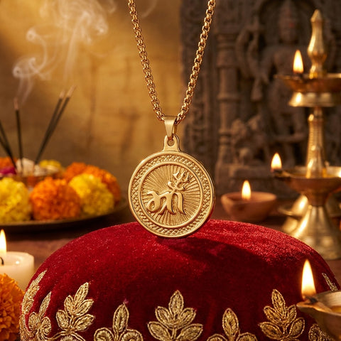 Maa name gold plated pendant with premium IGP coating – devotional pendant symbolizing divine motherhood and protection. India’s Largest Pooja Accessories Brand - www.satvikworld.com