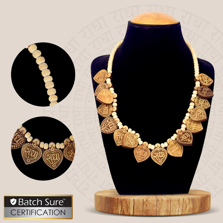 Wooden Mala with Radha Locket – natural wooden beads for chanting, meditation, and spiritual devotion with a beautifully designed Radha pendant for divine love and peace. India’s Largest Brass Idols Brand - www.satvikworld.com