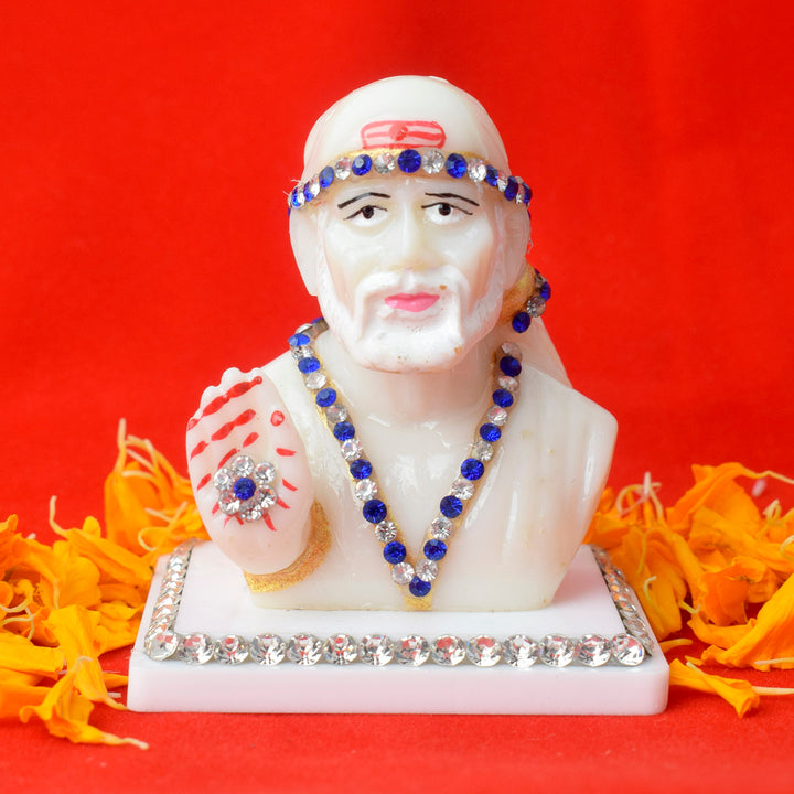 Marble Shirdi Sai Idol - A beautifully handcrafted statue of Sai Baba symbolizing peace, devotion, and blessings. Perfect for worship and as a decorative piece in any sacred space. India’s Largest Pooja Accessories Brand – www.satvikworld.com 