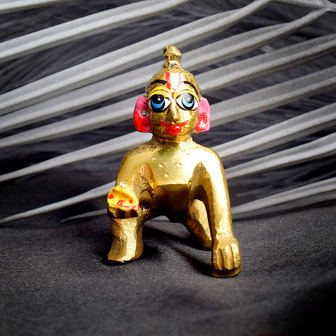 Miniature Brass Laddu Gopal Idol in Size 0 for daily worship, Janmashtami celebrations, and spiritual décor in home mandir. India’s Largest Pooja Accessories Brand – www.satvikworld.com

