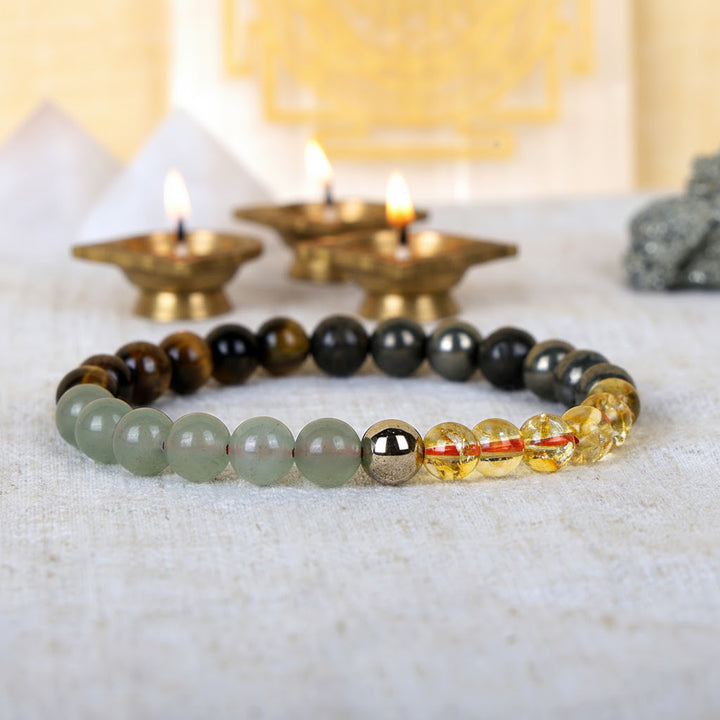 Money magnet dhan yog healing stone bracelet with pyrite citrine tiger eye green aventurine beads. India’s Largest Pooja Accessories Brand - www.satvikworld.com