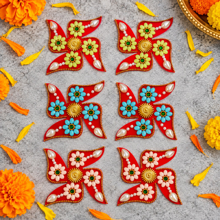 Multi-Color Flower Swastik Wall Stickers | India’s Largest Pooja Accessories Brand – www.satvikworld.com