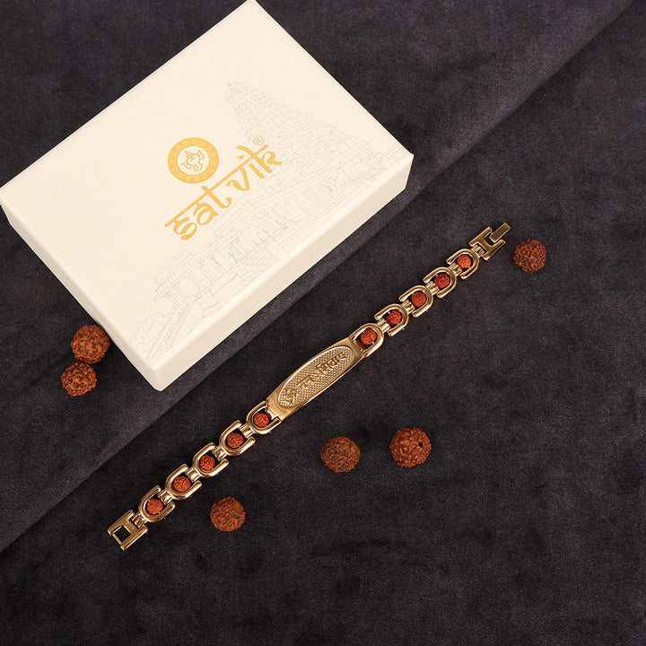 Certified Om Namah Shivay gold plated bracelet with premium IGP coating – adjustable spiritual bracelet dedicated to Lord Shiva. India’s Largest Pooja Accessories Brand - www.satvikworld.com