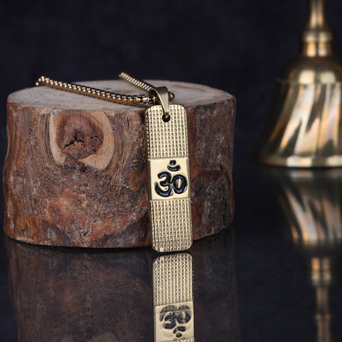 Om name gold plated pendant with premium IGP coating featuring sacred Om symbol – spiritual pendant for daily wear and meditation. India’s Largest Pooja Accessories Brand - www.satvikworld.com