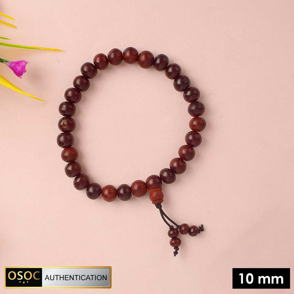 Beautiful handcrafted Red Chandan Bracelet made from pure red sandalwood beads, designed for enhancing spiritual balance, inner strength, and daily protection during meditation and pooja. India’s Largest Pooja Accessories Brand - www.satvikworld.com