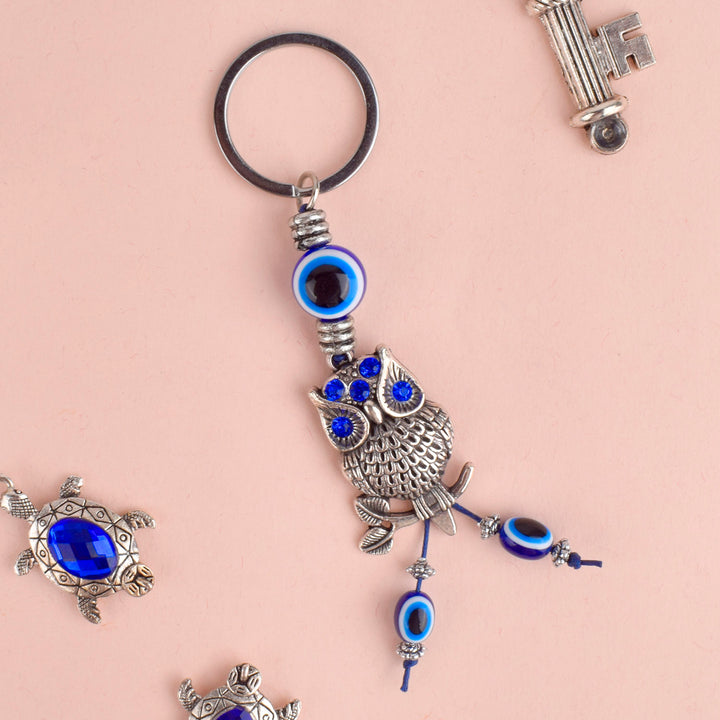 Owl Blue Evil Eye Keychain | India’s Largest Pooja Accessories Brand – www.satvikworld.com
