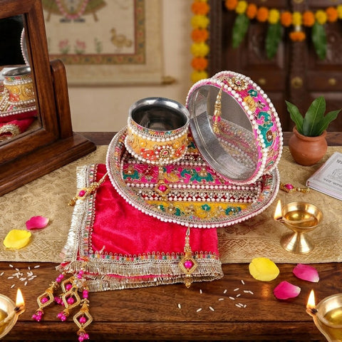  Pink Karwa Chauth Thali Set | India’s Largest Pooja Accessories Brand – www.satvikworld.com
