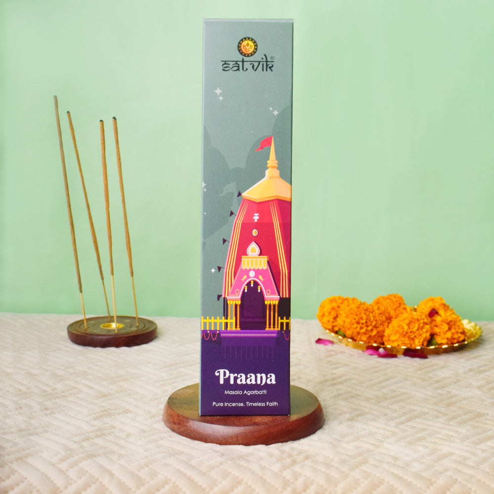 Praana Pure Masala Incense Sticks pack for relaxation, pooja, and divine fragrance. India’s Largest Pooja Accessories Brand - www.satvikworld.com