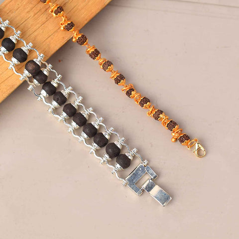 Combo of Silver Plated Karungali Bracelet & Gold Plated Rudraksha Bracelet with Premium PVD Coating – Sacred Spiritual Jewelry Set for Women India’s Largest Pooja Accessories Brand - www.satvikworld.com