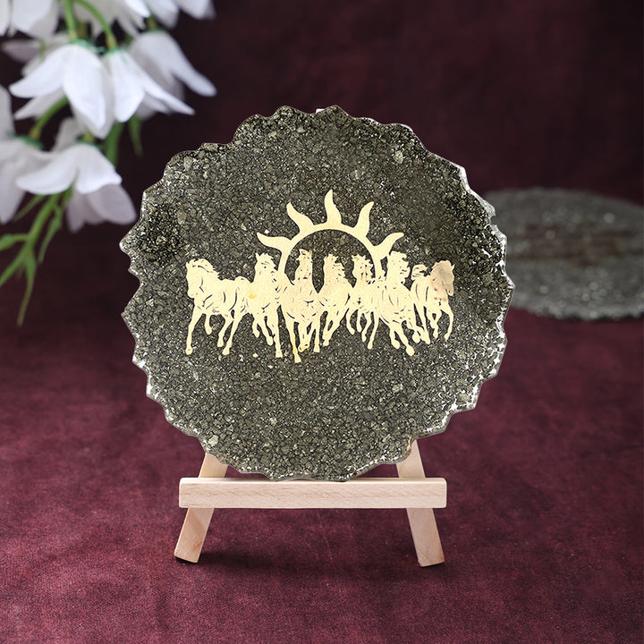 pyrite 7 horse frame stand wealth success healing stone vastu decor. India’s Largest Puja Accessories Brand- www.satvikworld.com