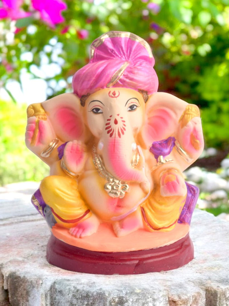 6.5-inch Raja Ganpati eco-friendly idol, depicting Ganesha seated in royal pose, crafted from sustainable materials for eco-conscious celebrations. India’s Largest Pooja Accessories Brand – www.satvikworld.com