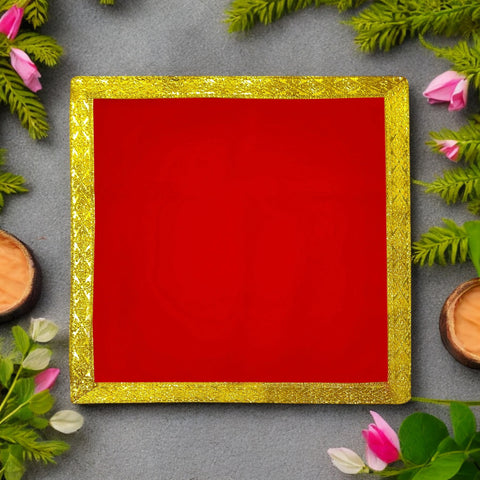 Red Aasan with golden border | India’s Largest Pooja Accessories Brand – www.satvikworld.com