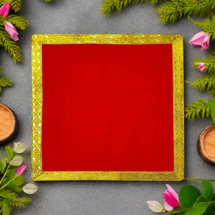 Red Aasan with golden border | India’s Largest Pooja Accessories Brand – www.satvikworld.com